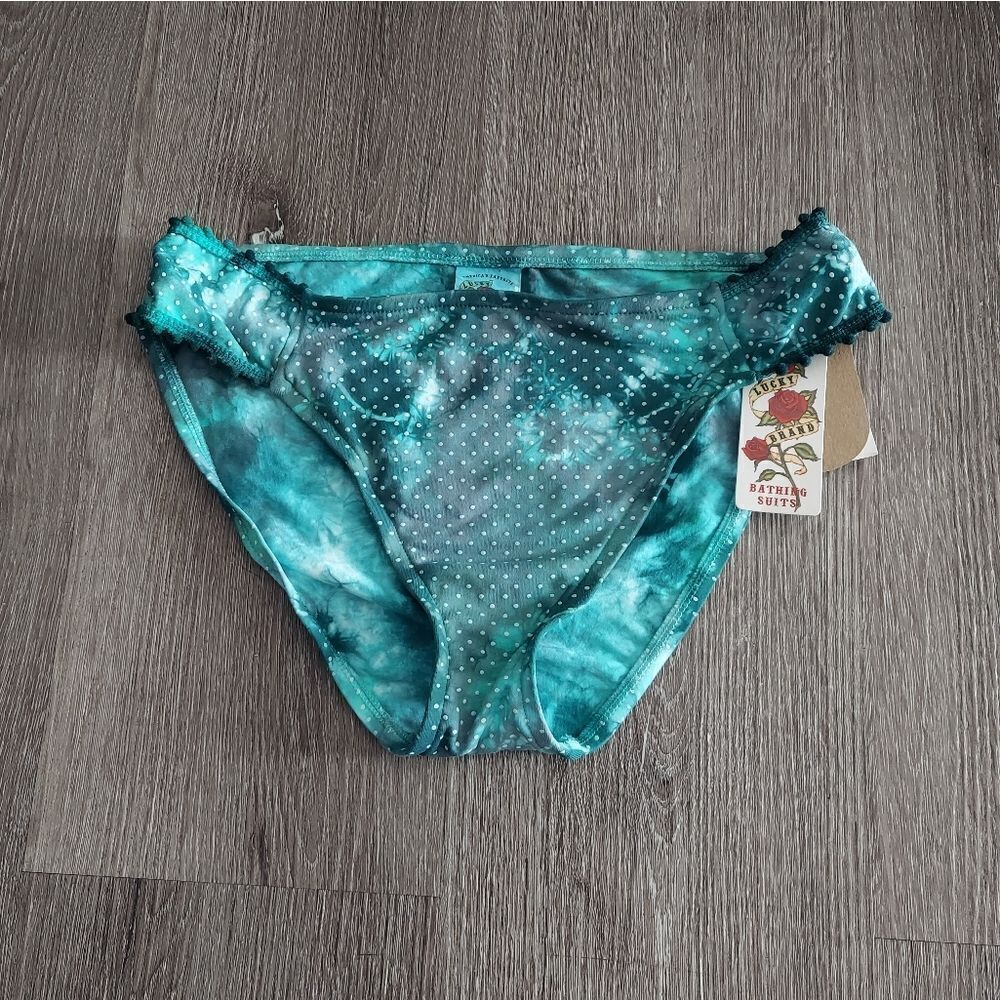 NWT Lucky Brand Green Polka Dot Tie DyeโPrinted Hipster Swim Bikini Bottom Sz M
